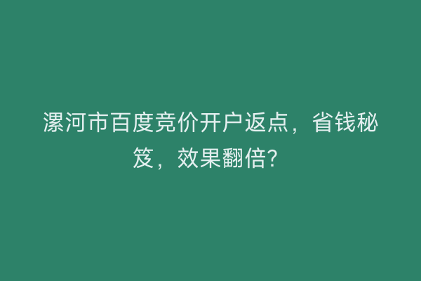 漯河市百度竞价开户返点，省钱秘笈，效果翻倍？