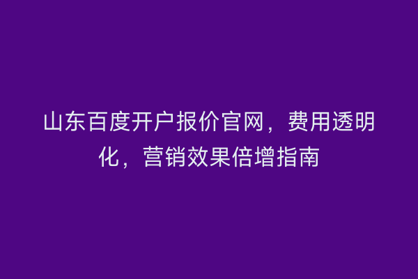 山东百度开户报价官网，费用透明化，营销效果倍增指南
