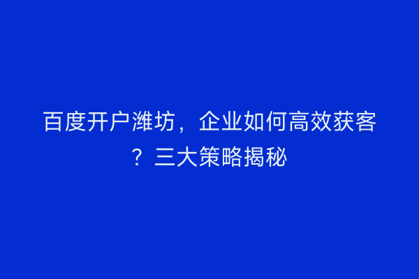 百度开户潍坊，企业如何高效获客？三大策略揭秘