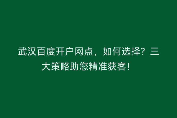 武汉百度开户网点，如何选择？三大策略助您精准获客！