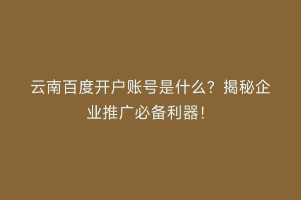 云南百度开户账号是什么？揭秘企业推广必备利器！