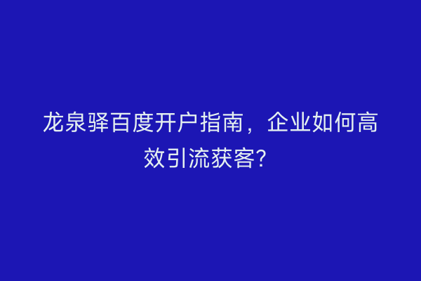 龙泉驿百度开户指南，企业如何高效引流获客？