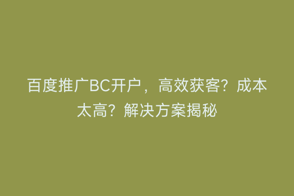 百度推广BC开户，高效获客？成本太高？解决方案揭秘