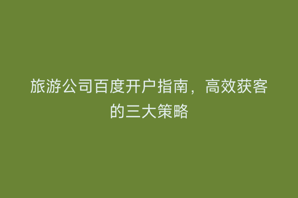 旅游公司百度开户指南，高效获客的三大策略