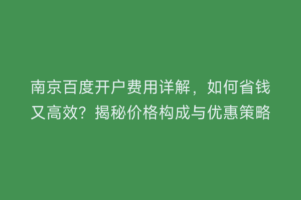 南京百度开户费用详解，如何省钱又高效？揭秘价格构成与优惠策略