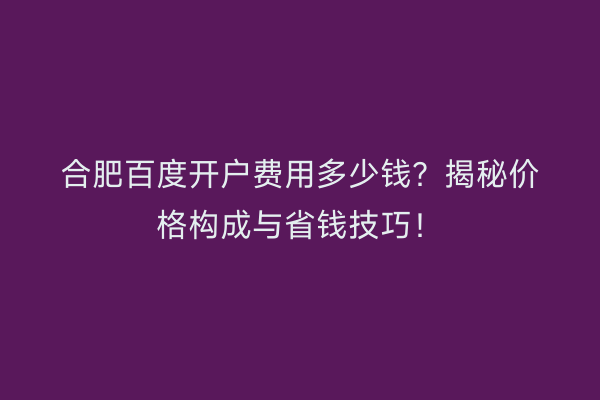 合肥百度开户费用多少钱？揭秘价格构成与省钱技巧！