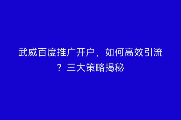 武威百度推广开户，如何高效引流？三大策略揭秘