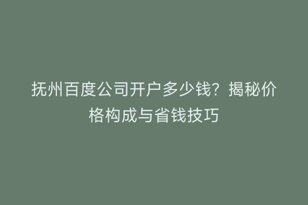 抚州百度公司开户多少钱？揭秘价格构成与省钱技巧