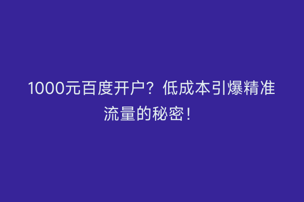 1000元百度开户？低成本引爆精准流量的秘密！