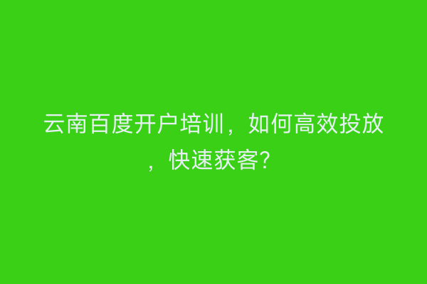 云南百度开户培训，如何高效投放，快速获客？