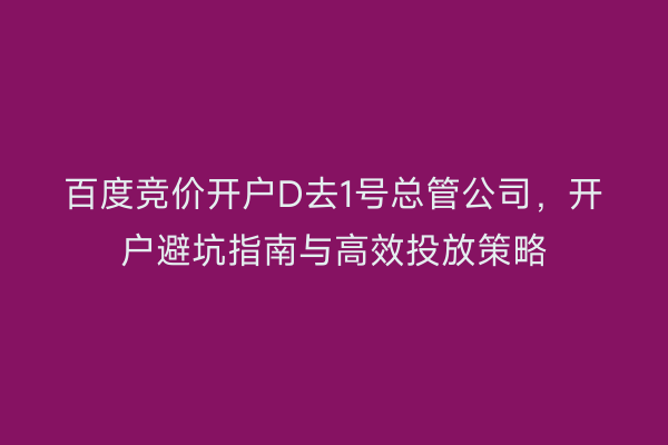 百度竞价开户D去1号总管公司，开户避坑指南与高效投放策略