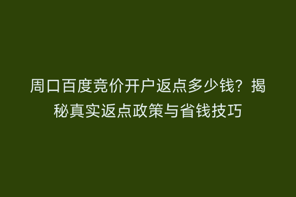 周口百度竞价开户返点多少钱？揭秘真实返点政策与省钱技巧