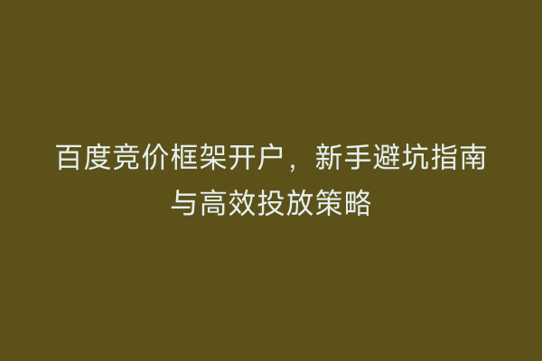 百度竞价框架开户，新手避坑指南与高效投放策略