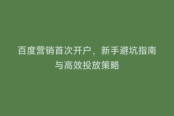 百度营销首次开户，新手避坑指南与高效投放策略