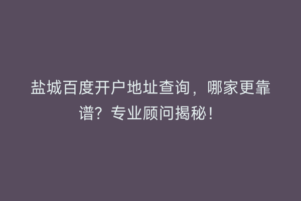 盐城百度开户地址查询，哪家更靠谱？专业顾问揭秘！