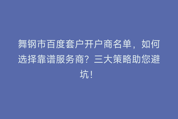 舞钢市百度套户开户商名单，如何选择靠谱服务商？三大策略助您避坑！