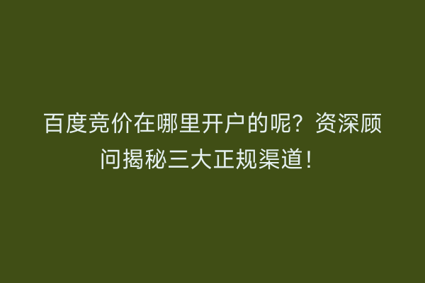 百度竞价在哪里开户的呢？资深顾问揭秘三大正规渠道！