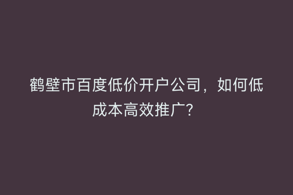 鹤壁市百度低价开户公司，如何低成本高效推广？