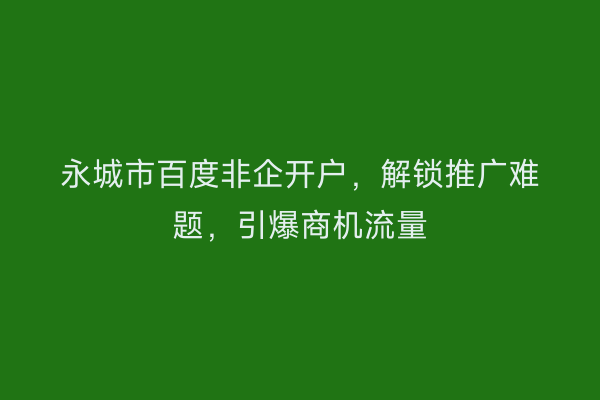 永城市百度非企开户，解锁推广难题，引爆商机流量