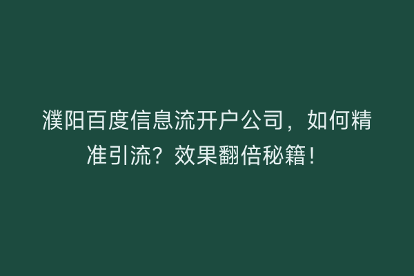濮阳百度信息流开户公司，如何精准引流？效果翻倍秘籍！