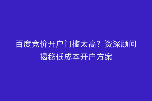 百度竞价开户门槛太高？资深顾问揭秘低成本开户方案