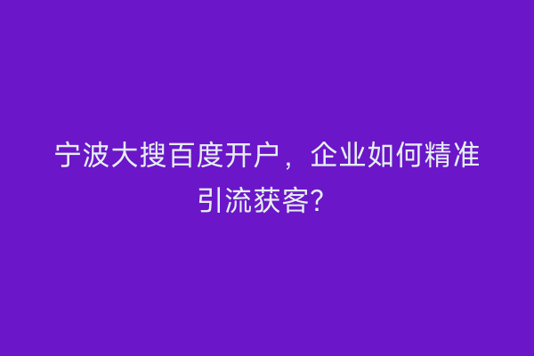 宁波大搜百度开户，企业如何精准引流获客？