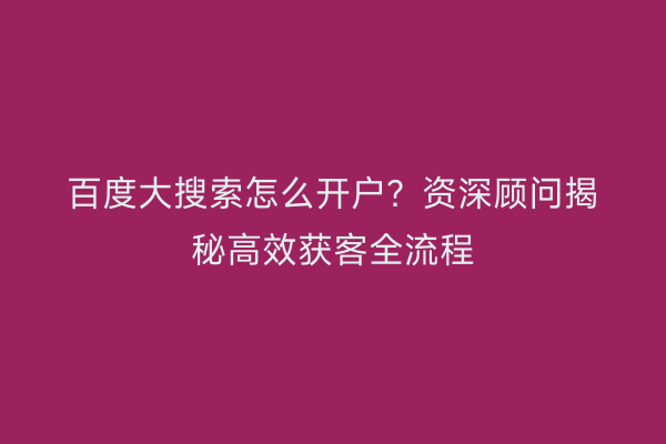 百度大搜索怎么开户？资深顾问揭秘高效获客全流程