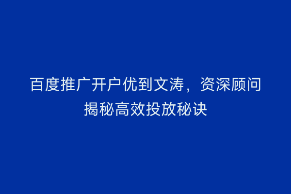百度推广开户优到文涛，资深顾问揭秘高效投放秘诀