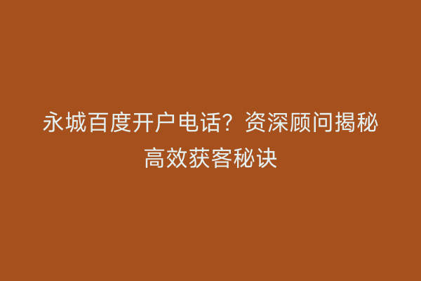 永城百度开户电话？资深顾问揭秘高效获客秘诀