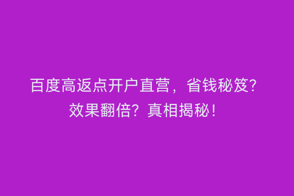 百度高返点开户直营，省钱秘笈？效果翻倍？真相揭秘！