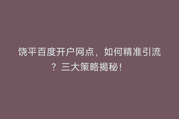 饶平百度开户网点，如何精准引流？三大策略揭秘！