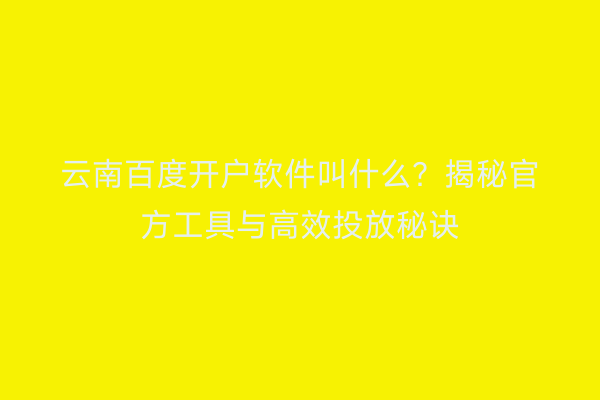 云南百度开户软件叫什么？揭秘官方工具与高效投放秘诀