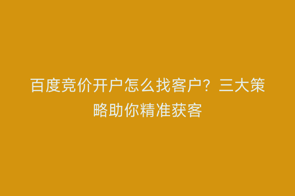 百度竞价开户怎么找客户？三大策略助你精准获客