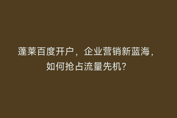 蓬莱百度开户，企业营销新蓝海，如何抢占流量先机？