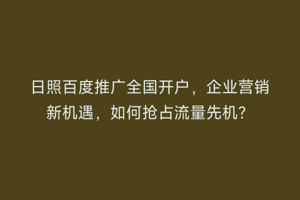 日照百度推广全国开户，企业营销新机遇，如何抢占流量先机？