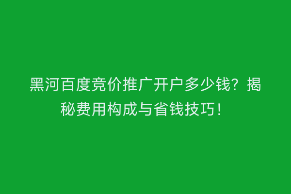 黑河百度竞价推广开户多少钱？揭秘费用构成与省钱技巧！