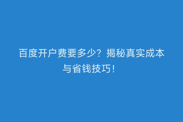 百度开户费要多少？揭秘真实成本与省钱技巧！