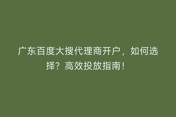 广东百度大搜代理商开户，如何选择？高效投放指南！