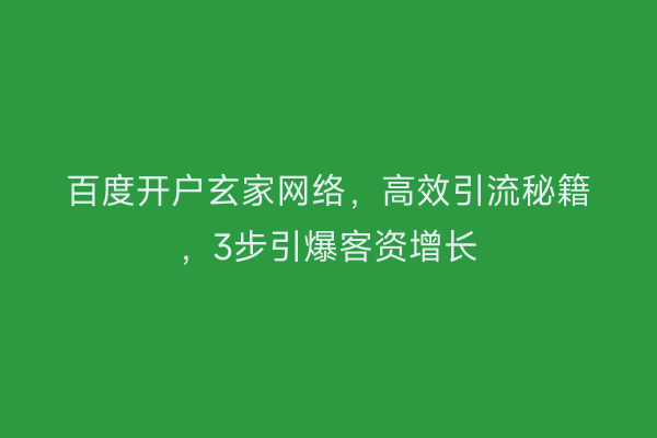 百度开户玄家网络，高效引流秘籍，3步引爆客资增长