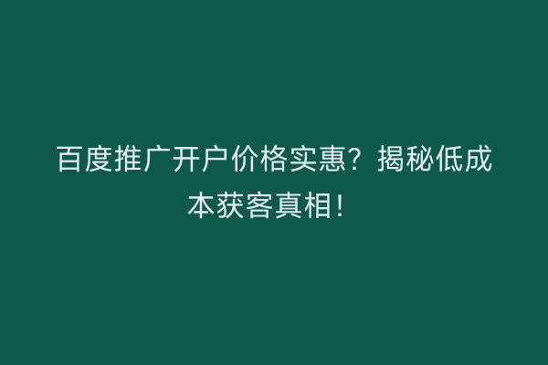百度推广开户价格实惠？揭秘低成本获客真相！
