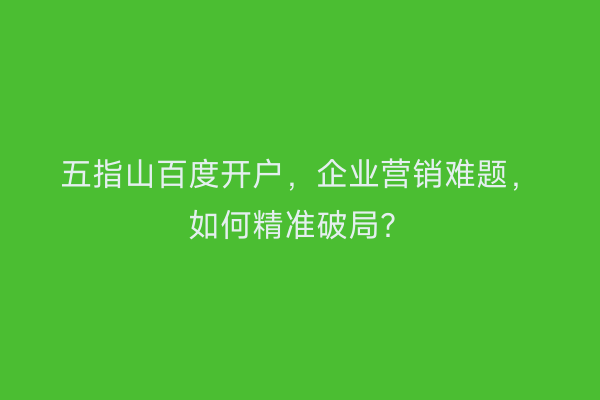 五指山百度开户，企业营销难题，如何精准破局？