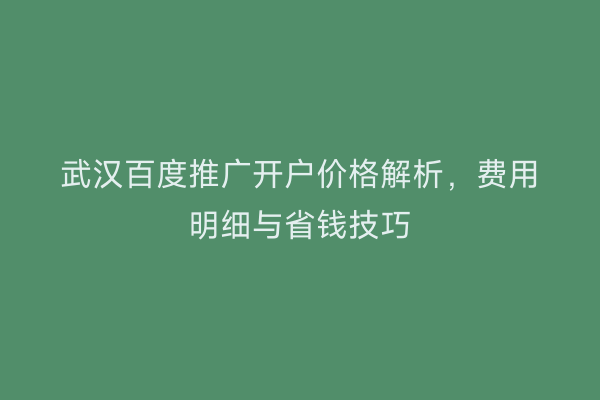 武汉百度推广开户价格解析，费用明细与省钱技巧