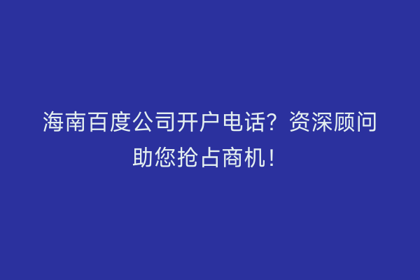 海南百度公司开户电话？资深顾问助您抢占商机！