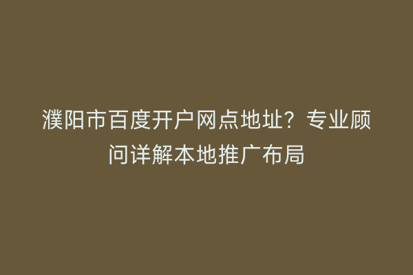 濮阳市百度开户网点地址？专业顾问详解本地推广布局