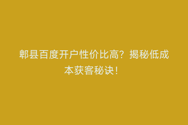 郫县百度开户性价比高？揭秘低成本获客秘诀！