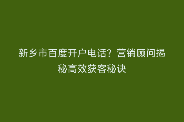 新乡市百度开户电话？营销顾问揭秘高效获客秘诀