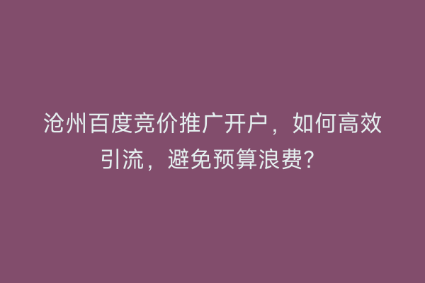 沧州百度竞价推广开户，如何高效引流，避免预算浪费？