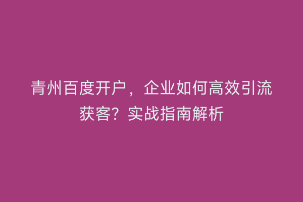 青州百度开户，企业如何高效引流获客？实战指南解析