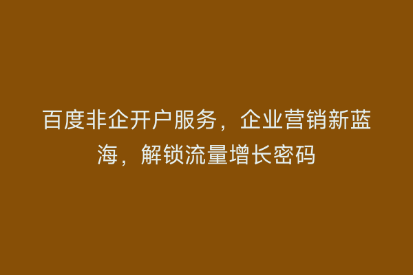 百度非企开户服务，企业营销新蓝海，解锁流量增长密码