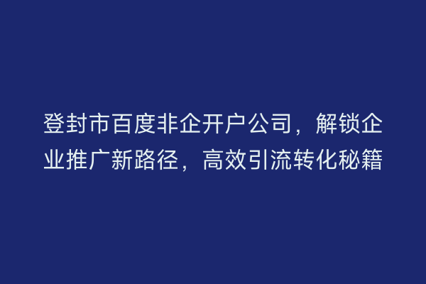 登封市百度非企开户公司，解锁企业推广新路径，高效引流转化秘籍